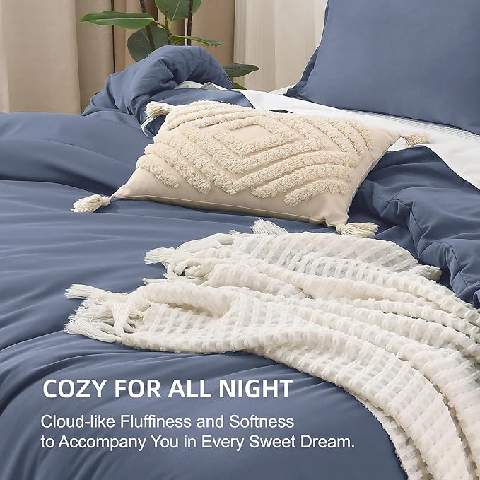 Litanika Comforters Bluish Grey California King Size, 3 Pieces Lightweight Solid Bedding Set & Collections, All Season Fluffy Bed Set (104x96In Comforter & 2 Pillowcases)