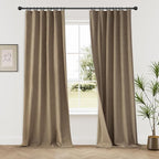 KangBang 2Pcs Extra Wide Blackout Linen Curtains & Drapes 108 Inch Length for Hall Large Windows, Back Tab/Rod Pocket/Hook Belt Black Out Curtains for Living Room Patio Sliding Door(84x108, Biscuit)