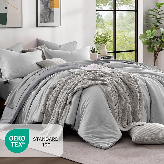 Monbix Full Size Comforter Set, Grey Bedding Comforter for Full Size Bed Set Reversible, Bedding Sets Full 7 Pieces, Cationic Dyeing Bed in a Bag with Comforter, Sheets, Pillowcases & Shams