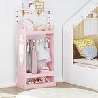 UTEX Kids Dress up Storage with Mirror,Costume Wardrobe for Kids, Open Hanging Armoire Closet,Pretend Storage Closet, Costume Storage Dresser (Pink)