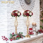 NUPTIO Artificial Flower Centrepieces for Tables - 10 Pcs Burgundy & Dusty Rose & Creamy White Fake Flowers Roses Balls 9.5in Diam - Silk Faux Rose Arrangement for Wedding Party Table Decor