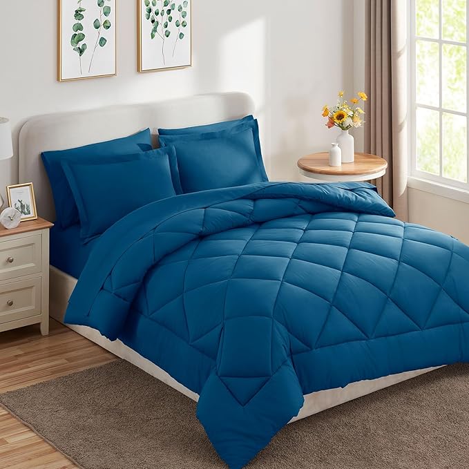 CozyLux Full Size Comforter Sets Teal - 7 Pieces Bed in a Bag Full, Luxury Soft Bed Set for All Seasons, Bedding Set with Down Alternative Comforter, Sheets, Pillowcases & Shams