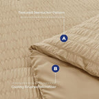 HYMOKEGE Khaki Twin XL Comforter Set Seersucker 5 Pieces, All Season Luxury Bed in a Bag for Bedroom, Bedding Set with Comforter, Sheets, Pillowcase & Sham
