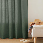 RYB HOME Linen Blended Curtains - Back Tab Vintage Thick Linen Burlap Light Filtering Decorative Sheer for Bedroom Living Room Home Office, W 52" x L 102", 2 Pcs, Hunter Green