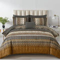 Cottolester Boho King Comforter Set 8 Pieces,Brown Black Bohemian Comforter Paisley Striped Bed in A Bag,Soft Microfiber Bedding Set for All Season
