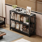 Homeiju Entry Table 40" Width, 3-Tier Entryway Table with Storage, Industrial Sofa Table with Open Shelves, Foyer Tables for Entryway, Hallway, Kitchen, Living Room and Bedroom, Black