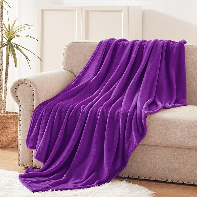 Exclusivo Mezcla Extra Large Fleece Throw Blanket for Couch, Sofa, 300GSM Super Soft and Warm Blankets, Purple Throw All Season Use, Cozy, Plush, Lightweight, 50x70 Inches