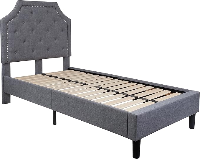 Flash Furniture Brighton Twin Size Tufted Upholstered Platform Bed in Light Gray Fabric