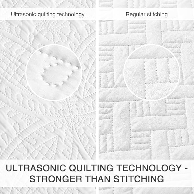 Love's cabin Quilts for Queen Bed White Bedspreads - Soft Bed Summer Quilt Lightweight Microfiber Bedspread- Modern Style Coin Pattern Coverlet for All Season - 3 Piece (1 Quilt, 2 Pillow Shams)