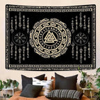 OSUNBD Nordic Viking Tapestry Wall Hanging - Small 60x51inches Soft Flannel with Valknut, Celtic Runes & Norse Mythology Scandinavian for Bedroom, Living Room Decor