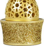 Intense Oud Calligraphy Style Closed Resin Incense Burner – 8 Inches, Beige Metal Tray, Arabian Bakhoor Burner for Yoga, Aromatherapy, Home, Office & Bedroom Decor