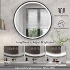 24 Inch Round Bathroom Mirror with Lights, Black Metal Framed Frontlit Circle Mirrors for Wall, Led Light Mirror with Anti-Fog, Memory Function, 3 Color Temperature, Dimmable Makeup Mirror