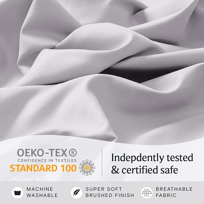 LuxClub 4 PC Sheet Set Bed Sheets Deep Pockets 16" Eco Friendly Wrinkle Free Cooling Machine Washable Hotel Bedding Silky Soft - Dove Gray Queen