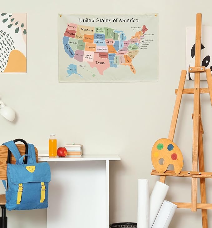 Map Theme Education Rectangular Banner-Flag Wall Sign Decor for Baby Toddler Boy Girl Kids Teen,Classroom Homeschool Nursery Reading Room Teacher Office Decor-Baby Shower Birthday Christmas Gift