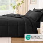 Love's cabin Full Comforter Set Ash Black, 7 Pieces Full Bed in a Bag, All Season Bedding Sets with 1 Comforter, 1 Flat Sheet, 1 Fitted Sheet, 2 Pillowcase and 2 Pillow Sham