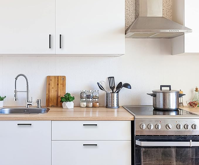 Ravinte 60 Pack Cabinet Handles Square Cabinets Cupboard Hanldes Matte Black Drawer Pulls Stainless Steel Kitchen Cabinet Pulls Cabinet Hardware Drawer Handles 5 inch Hole Center