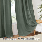 RYB HOME Spring Curtains for Living Room, Light Filtering Privacy Protection Linen Sheer Curtains for Sliding Glass Door, W 52 x L 90 inches, Hunter Green, 2 Panels Set