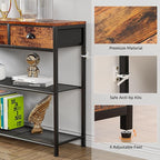 Furologee Entryway Table, 38'' Console Sofa Table with 3 Fabric Drawers, Industrial Entry Way Table with Storage Shelves, Display Shelf for Living Room, Hallway, Entrance, Foyer, Rustic Brown