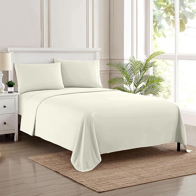 California King Sheet Sets - Breathable Luxury Sheets with Full Elastic & Secure Corner Straps Built In - 1800 Supreme Collection Deep Pocket Bedding, Sheet Set, EXTRA DEEP pocket - Cal King, Ivory