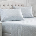 Mellanni California King Sheets Set - 4 PC Iconic Collection Bedding - Hotel Luxury, Extra Soft, Cooling Bed Sheets - Wrinkle, Fade, Stain Resistant (Cal King, Laced Sky Blue)