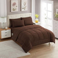 Sweet Home Collection 7 Piece Comforter Set Bag Solid Color All Season Soft Down Alternative Blanket & Luxurious Microfiber Bed Sheets, Brown, Queen