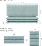 Vänt Upholstered Wall Panels - Queen/Full Size Wall Mounted Headboards - Ribbed Iceland Blue - Set of 4 Panels (Each Individual Panel 30"x11.5")