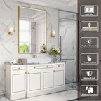24x36 Inch LED Bathroom Mirror, Gold Metal Framed Lighted Mirror for Bathroom, Wall Mouted LED Vanity Mirror with Lights, 3 Colors and Stepless Dimmable, Anti-Fog, Memory