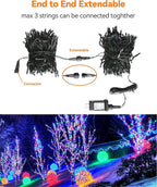 Blingstar Christmas Lights Multicolor 66 Ft 200 LED String Lights 30V Plug in Connectable Twinkle Lights 8 Modes Bright Green Wire Decorative Lights for Indoor Outdoor Xmas Tree Bedroom Holiday Party