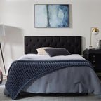 Lucid Mid-Rise Upholstered Headboard - Diamond Tufted - Padded Polyester - Adjustable Height from 34” to 46” - Easy Assembly - Bed Frame or Wall Mount - Sturdy - Black - Queen Size