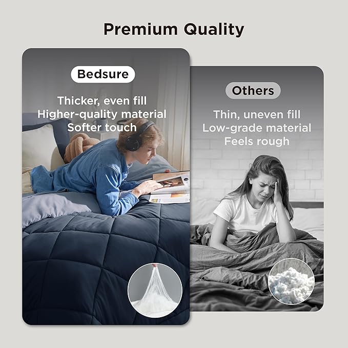 Bedsure Full Comforter Set - 7 Pieces Reversible Navy Blue Bedding, Full Size Bed Set for All Seasons, Bed in a Bag with Down Alternative Comforter, Sheets, Pillowcases & Shams