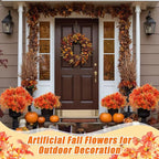 Mimorou 60 Bundle Fall Artificial Flowers Outdoor UV Resistant Autumn Orange Fake Plants Flowers Faux Plastic Greenery Decoration Shrub for Wedding Window Box Home Porch Fireplace Thanksgiving