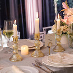 DARJEN Gold Candlestick Holders Set of 4 - Vertical Stripe Glass Candle Holders for Candlesticks and Taper Candles, Taper Candle Holder for Wedding, Party, Home Decor & Table Centerpieces