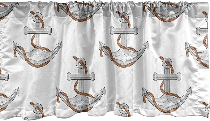 Ambesonne Vintage Nautical Tattoo Window Valance, Repetitive Anchor and Motif Maritime Pattern, Curtain Valance for Kitchen Bedroom Decor with Rod Pocket, 42" x 12", Pale Cinnamon Pale Grey