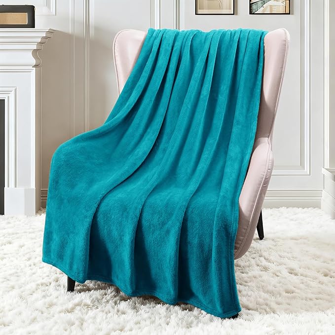Exclusivo Mezcla Extra Large Fleece Throw Blanket for Couch, Sofa, 300GSM Super Soft and Warm Blankets, Teal Throw All Season Use, Cozy, Plush, Lightweight, 50x70 Inches
