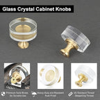 QOGRISUN 5-Pack Brass Crystal Cabinet Knobs,Glass Crystal Gold Drawer Knobs,1-1/4-Inch Round, Decorative Dresser Pulls, Modern Cabinet Hardware