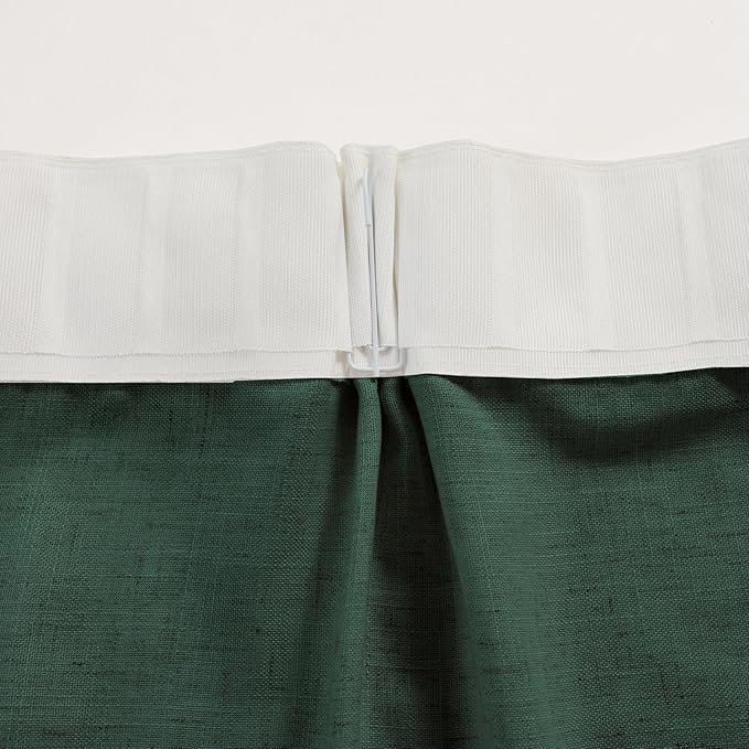 Emerald Green Curtains Semi Sheer 108 Inch Long, Dark Linen Textured Light Filtering Drapes for Living Room, Hunter Green Window Decor, Floor to Ceiling Pinch Pleat Curtain with Hooks