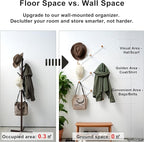 SKOLOO Hat Rack for Wall with 11 Hooks, 24 inch Solid Wooden, Modern, Huge Coat Rack Wall Mount for Coats, Hats, Bags, Cowboy Caps, Baseball Caps, Natural on White