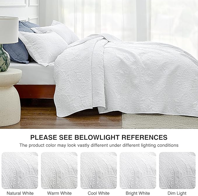 Love's cabin Twin Quilt Set White Bedspreads - Soft Bed Summer Lightweight Bedspread Comforter - Modern Style Coin Pattern Coverlet for All Season - 2 Pieces (1 Quilt, 1 Pillow Sham)