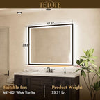 TETOTE 48x40 LED Bathroom Mirror with Lights Black Metal Frame Front & Back Light Vanity Mirror Baroque Antifog Stepless Dimmable White/Warm/Natural,CRI90+,Waterproof,Wall Mounted(Horizontal/Vertical)