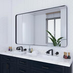 VocalStar 60 x 36 Inch Black Bathroom Mirror for Wall, Large Rounded Rectangle Metal Framed Bathroom Wall Vanity Mirror Farmhouse, 1/4-inch Shatterproof Glass | Ultra-Flush Hanging