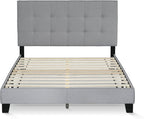Furinno Laval Button Tufted Upholstered Platform Bed Frame, Full, Glacier