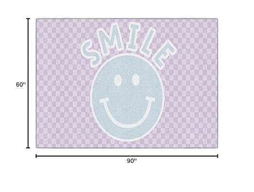 Flagship Carpets Schoolgirl Style Smiley on Lavender Checkerboard Educational Area Rug for Kids Room Seating Décor, Children's Classroom, Play Carpet for Teaching and Playroom, 5' x 7'6", Purple
