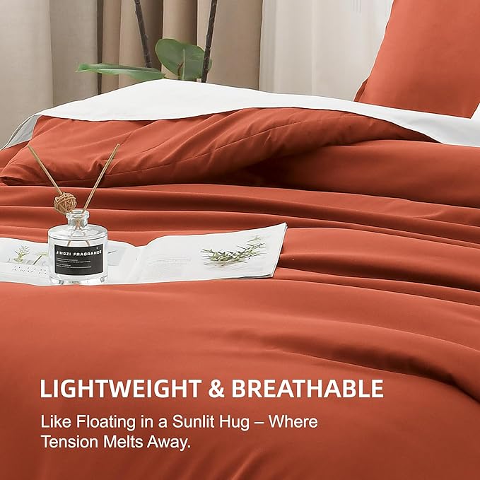 Litanika Comforter King Size Bed Set Burnt Orange, 3 Pieces Terracotta Boho Lightweight Fluffy Solid Bedding Comforter Set, Rust All Season (104x90In Comforter & 2 Pillowcases)