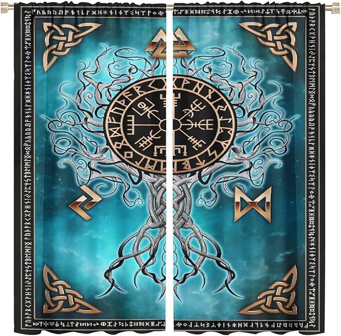 Viking Curtains Viking Totem Curtains Ancient Scandinavian Bedroom Living Room Decoration 2 Panel Groups W63 * L63 Inch