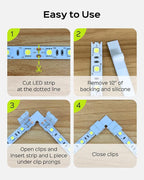 JACKYLED 8mm 2 Pin LED Strip Connectors Lights Connector, L Shape Gapless Solderless Connectors LED Adapter Light Extension Connectors for 8mm Wide Single Color Flex LED Strips - 8mm 2pin Total 22Pcs