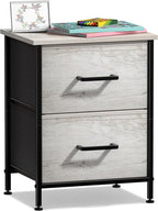Sorbus Nightstand Dresser with 2 Faux Wood Drawers - Bedside Table Chest with Storage Bedroom, Living Room, Closet & Dorm Furniture Lamp Stand - Steel Frame, Wood Top, Easy Pull Fabric Bins