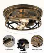 VONLUCE Flush Mount Ceiling Lights, 2-Light Hallway Ceiling Lighting Fixtures, 11 inch Farmhouse Metal Cage Ceiling Lights for Entryway Kitchen, Adjustable Lamp Holders, ETL, 2 pcs, Oil-Rubbed Bronze