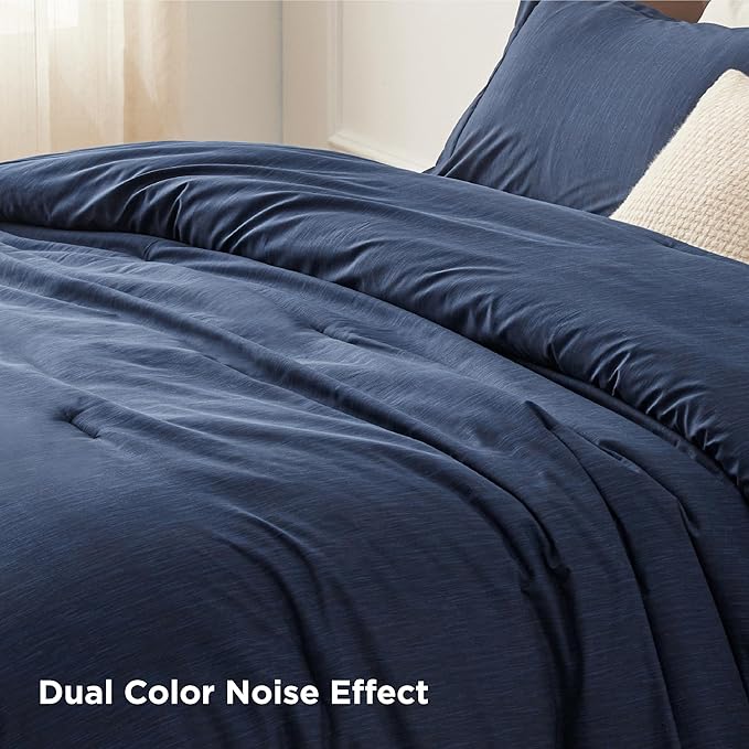 Bedsure Twin/Twin XL Comforter Set - Navy Soft Bedding for All Seasons, Cationic Dyed Bed Set, 2 Pieces, 1 Twin Size Comforter (68"x88") and 1 Pillow Sham (20"x26"+2")