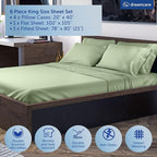 DREAMCARE King Size Sheets Set – 6 pcs Cooling Bed Sheets – up to 21” Deep Pocket King Sheet Set – 2500 Supreme Collection – Extra Soft 100% Brushed Microfiber Hotel Luxury with Side Pocket – S Green