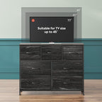 WLIVE 7 Drawer Dresser TV Stand, Entertainment Center, Media Console Table with Metal Frame and Wood Top for TV up to 45 inch, Chest of Drawers for Bedroom, Charcoal Black Wood Grain Print